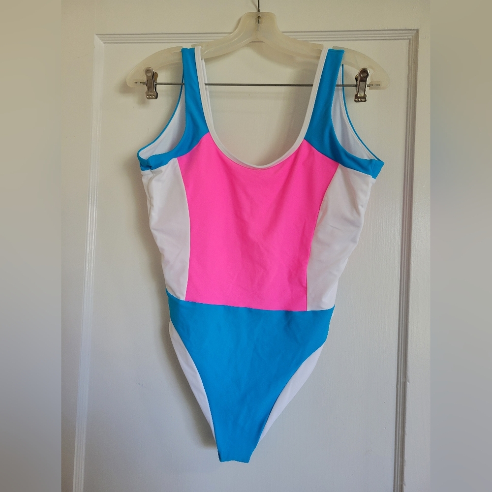 93 Playstreet Neon Color block One piece swimsuit Size Large - Picture 5 of 9